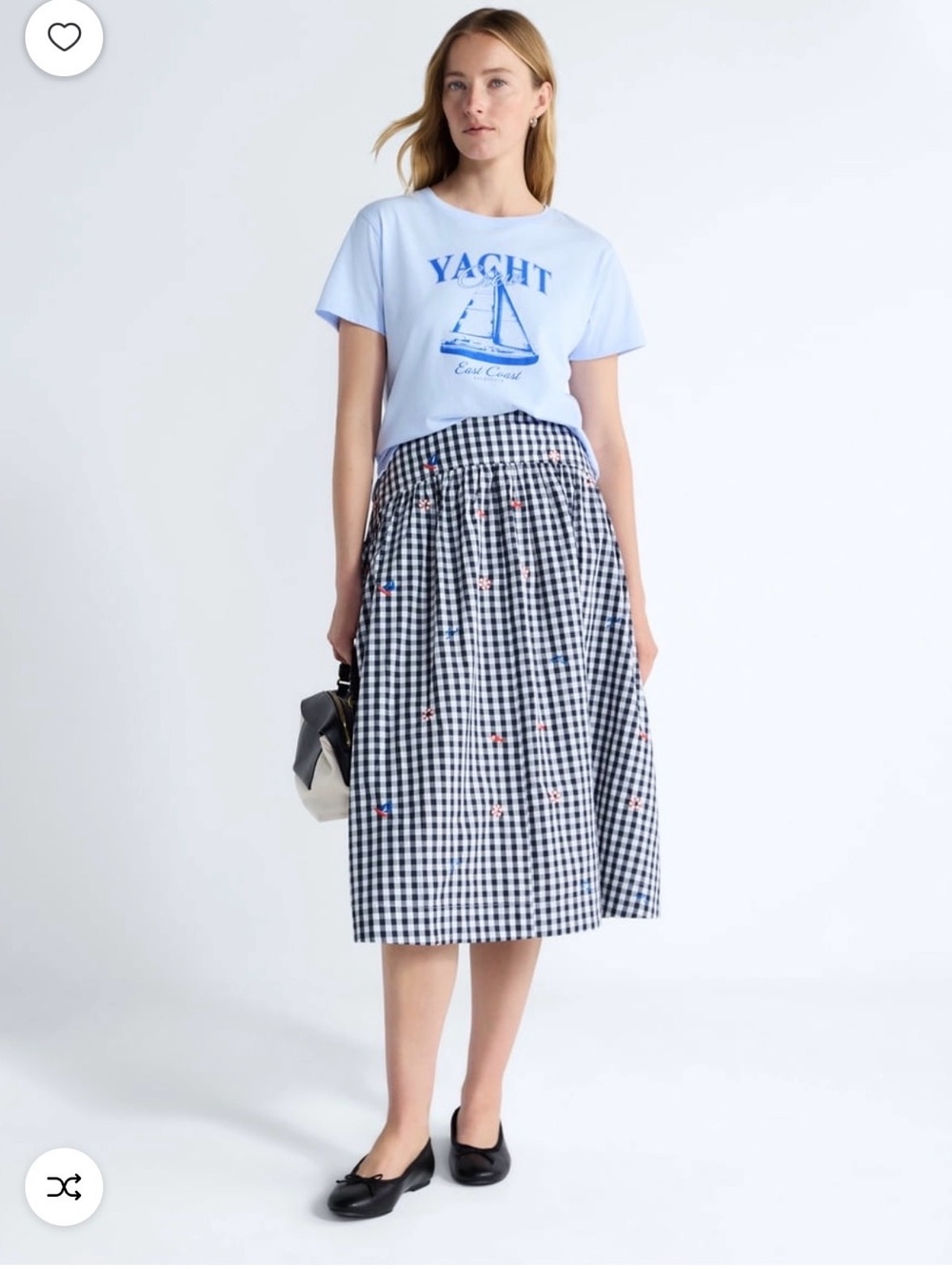 NWT Black Check embroidered midi skirt - Small